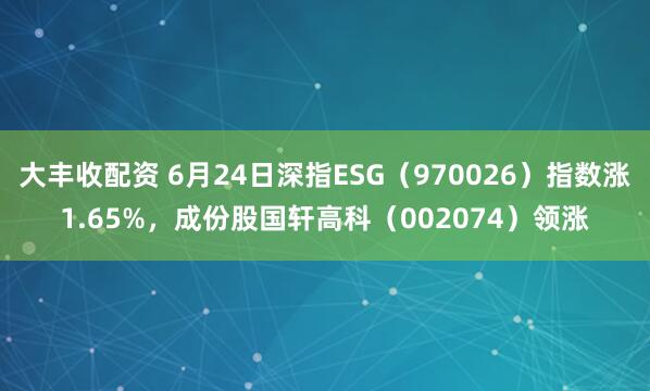 大丰收配资 6月24日深指ESG（970026）指数涨1.65%，成份股国轩高科（002074）领涨
